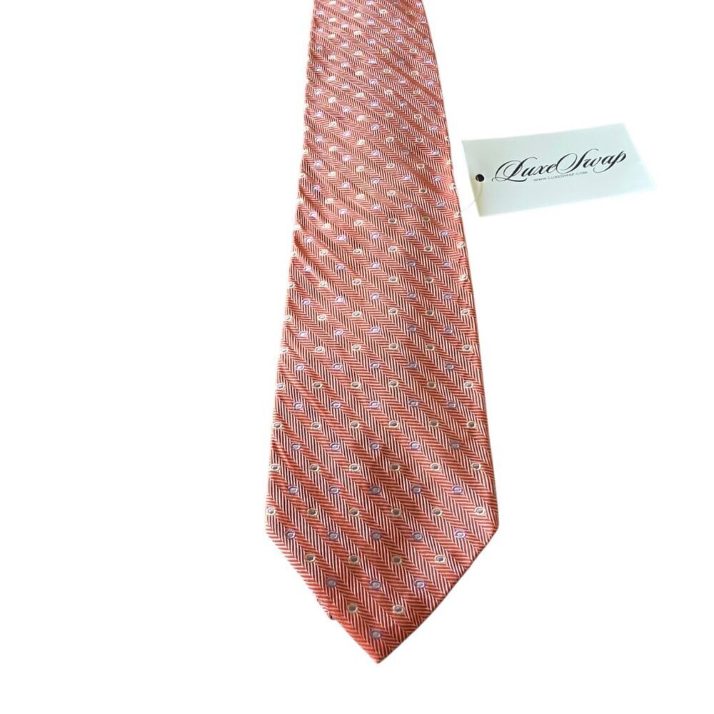 Kings Wharfe Vintage Silk Tie USA Made Coral Pink Herringbone Preppy Geometric - Picture 11 of 16